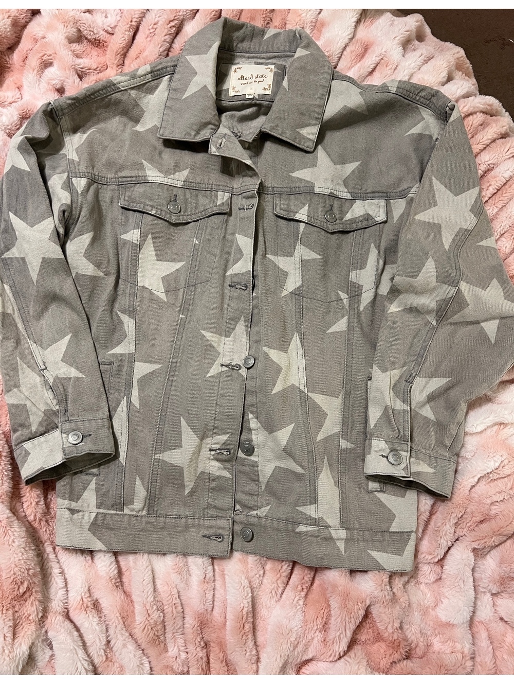 Altarโd State Star Print Denim Jacket Gray Oversized Trucker Size Small